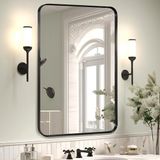 Minuover Rechthoekige wandspiegel voor badkamer, 50,8 x 76,2 cm, roestvrij metalen frame, voor verticaal en horizontaal ophangen, ideaal voor badkamer, slaapkamer, woonkamer