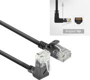 ACT Zwarte 0,25 meter U/UTP CAT6A LSZH slimline patchkabel met RJ45 connectoren, recht naar 90° haaks boven DC4952