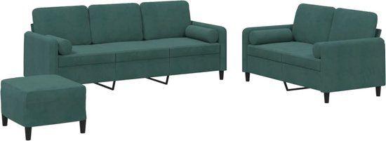 vidaXL 3-delige Loungeset met kussens fluweel donkergroen