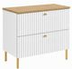 3xE living Meuble de salle de bain Debout sous lavabo 80 cm, 2 tiroirs, Blanc + Plan de travail Chêne clair, Poignées dorées, Pieds dorés, 80 x 44,4 x 73,6 cm