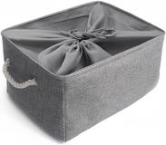Azomor® Boîte de rangement pliable en lin gris avec poignées à cordon taille jumbo