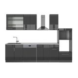 Vicco Fame-Line Complete keukeneenheid – 300 cm met hoge kast, WB Marmer Antraciet Hoogglans