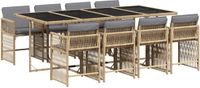 vidaXL 9-delige Tuinset met Kussens, Poly Rattan, Gemengd Beige