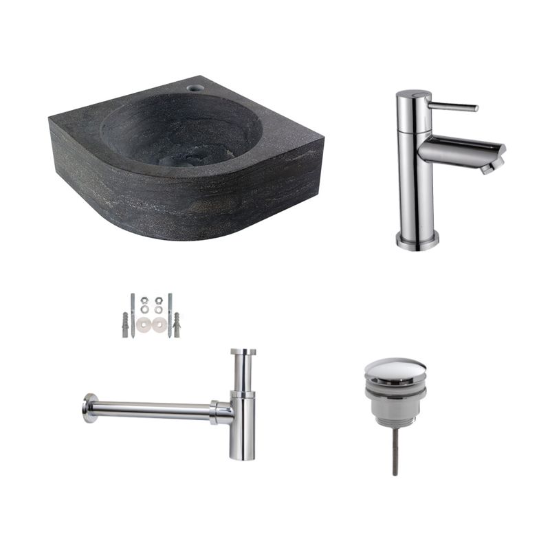 Badkamerplanet Fonteinset Hardstenen Rondo Chroom 30x30x10 cm