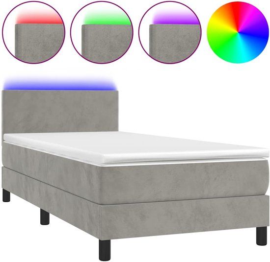 vidaXL Boxspring met matras en LED fluweel lichtgrijs 80x200 cm