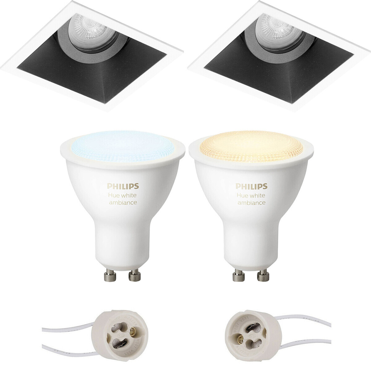 BES LED Pragmi Zano Pro - Inbouw Vierkant - Mat Zwart/Wit - Kantelbaar - 93mm - Philips Hue - LED Spot Set GU10 - White Ambiance - Bluetooth