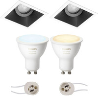 BES LED Pragmi Zano Pro - Inbouw Vierkant - Mat Zwart/Wit - Kantelbaar - 93mm - Philips Hue - LED Spot Set GU10 - White Ambiance - Bluetooth