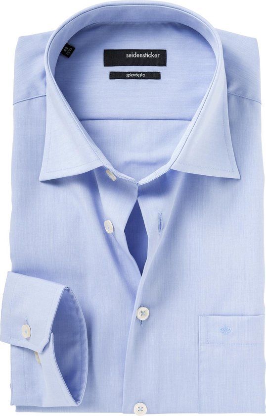 Seidensticker Regular Fit Overhemd - Lichtblauw Chambray - Katoen - Maat 44