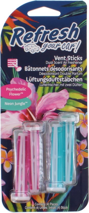 Refresh your car Luchtverfrisser Geursticks Flower/jungle 4 Stuks