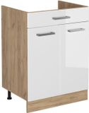 Vicco Keukenonderkast R-Line, Wit Hoogglans/Goudkleurig Eiken, 60 cm met lade zonder werkblad