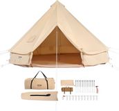 Vevor Bell Tent 4 x 2,5 m Yurttent TC Katoen en zware ijzeren palen met een PVC grondzeil Campingtent 6-persoons familietent 8 ramen Groepstent voor buitenavonturen