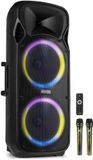 Fenton FT212LED MK2 Partybox Bluetooth 1400W, Grote Party Speaker met LED Licht, Accu, Dubbele 12” Woofer, Karaoke Box met 2 Draadloze Microfoons, USB/SD, AUX, Stereo Pairing, USB Media Player – Zwart