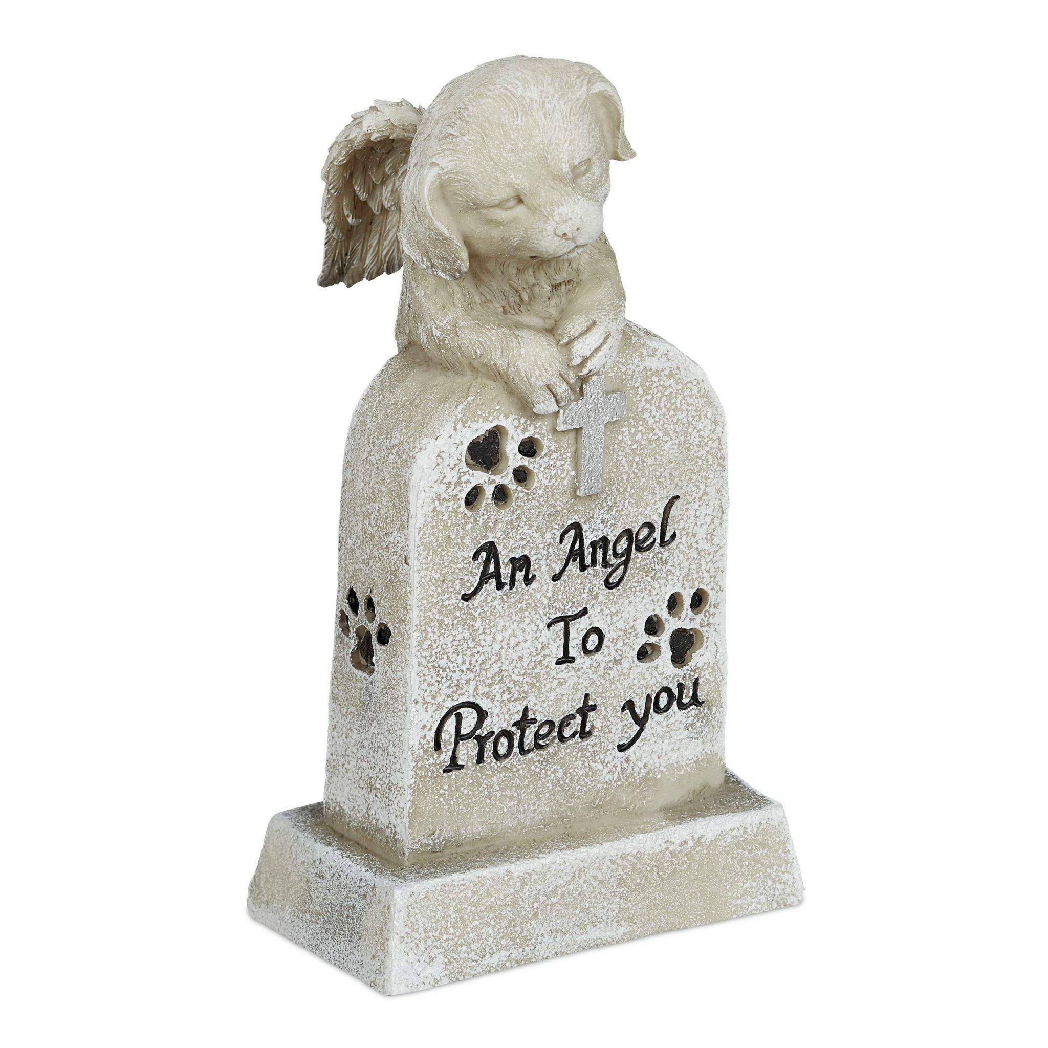 Relaxdays Gedenksteen Hond - Buiten - Herdenksteen Honden - Grafsteen Decoratie - Engel - Kunststof - 20 cm