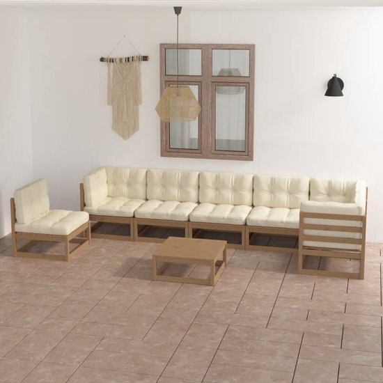 The Living Store Loungeset Grenenhout - Honingbruin - 70x70x67cm - Inclusief kussens