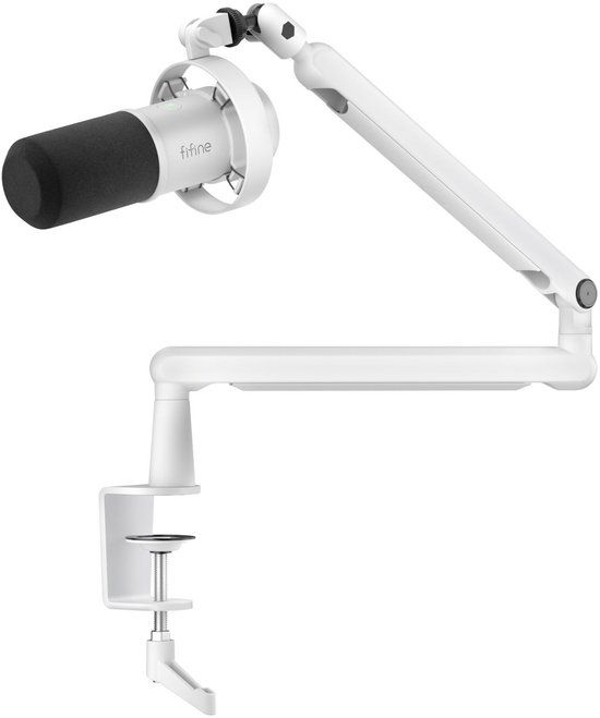 FIFINE - T688W - USB / XLR - Dynamische Microfoon - Met Boom Arm - Streaming - Podcasting - Gaming - Geschikt voor PS4 / PS5 / PC - Wit