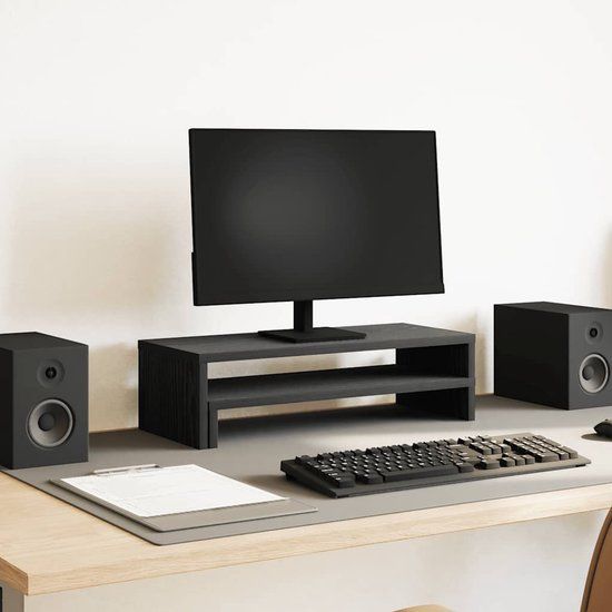 vidaXL Monitorstandaard Zwart Eiken 54x22x15 cm Bewerkt Hout