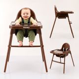 Twinky Kinderstoel ECO - Inklapbaar Eetstoel Baby met Tafel & Tablethouder - 2-in-1 Babystoel & Peuterstoel - Meegroeistoel met Anti Slip Pootjes - Bruin