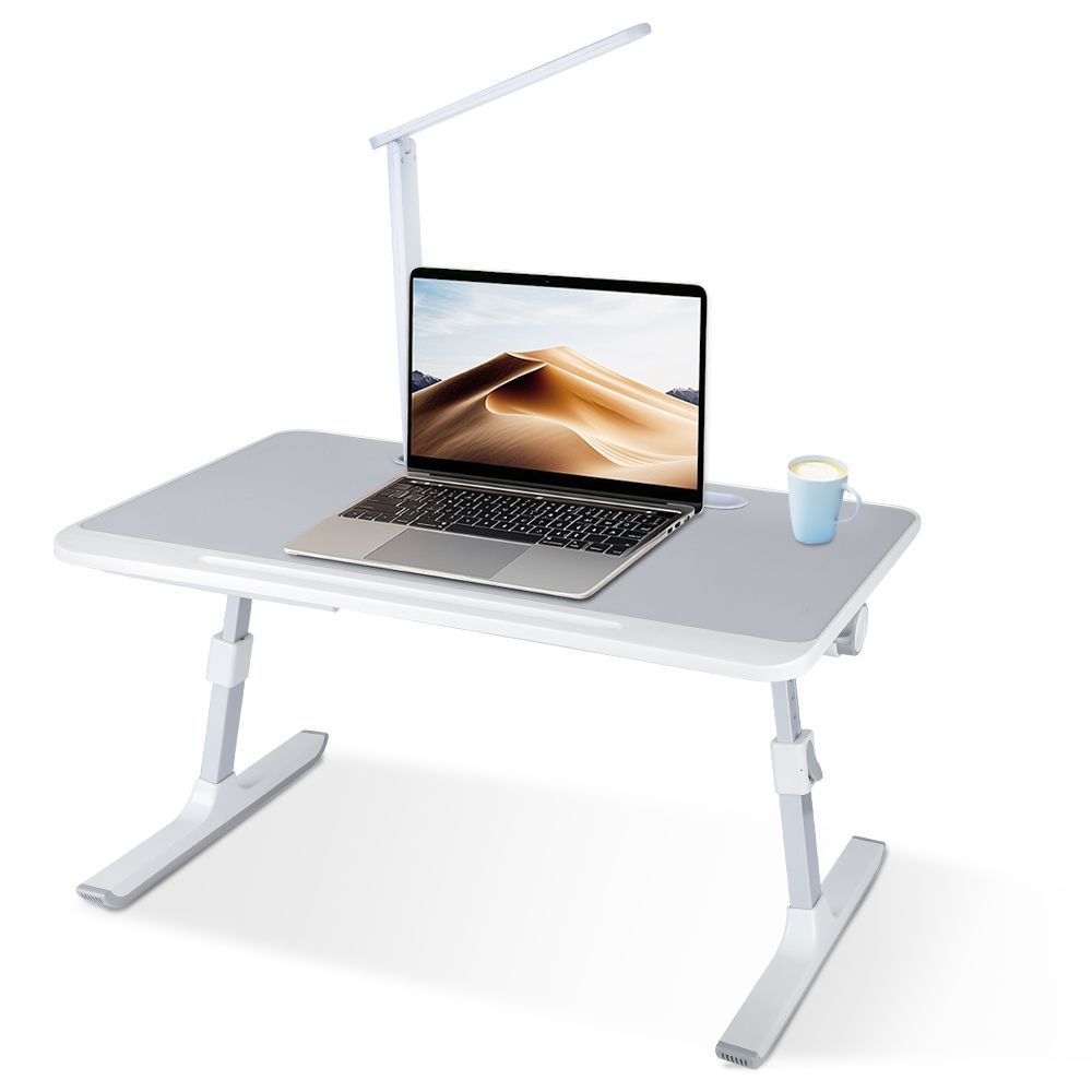 NONE Laptopbed Tafel met LED-lamp, in hoogte en hoek verstelbaar, met lade, tabletgleuf, grijs/zwart/wit