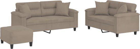 vidaXL 3-delige Loungeset met kussens microvezelstof taupe