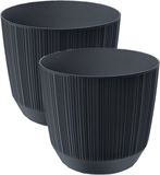 Prosperplast Carf-Stripe Plantenpot - 2x Stuks - Ø15cm - Antraciet Grijs
