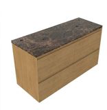 Saniclass Holz Pure Badkamermeubelset - 120x45x63cm - Noche natuurstenen topblad dark emperador - 2 kraangaten - 4 lades - mat eiken natural