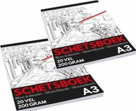 Merkloos Schetsboek A3 formaat - 2x - tekenboek - 20 paginas - 200 g
