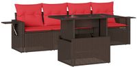 vidaXL 5-delige tuinbankset met kussens, bruin, polyrotan