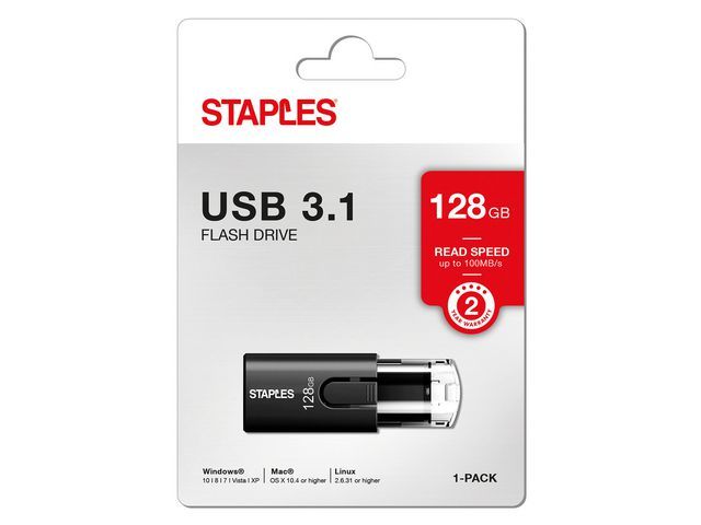 Staples USB-Stick 3.1 - 128 GB - Zwart