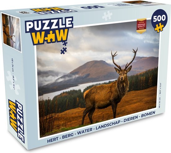 MuchoWow Puzzel Hert - Berg - Water - Landschap - Dieren - Bomen - Legpuzzel - Puzzel 500 stukjes - Sinterklaas cadeautjes - Sinterklaas voor grote kinderen