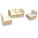 vidaXL 4-delige loungeset met crèmekleurige kussens massief grenenhout
