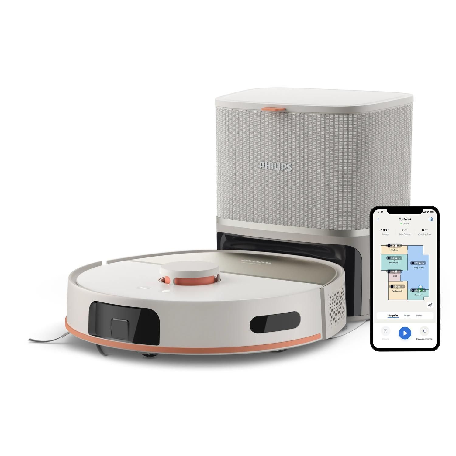 Philips XU5100/20 Robot Vacuum - Beige - 200 min - Laser Navigation - Automatic Charging