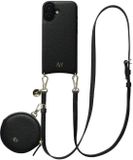 AVY Leren Hoesje geschikt voor Apple iPhone 17 | Met Koord en Mini Telefoontasje | Compatibel met MagSafe | Leather Case met 130CM Koord & Pouch | Long Leather | Zwart