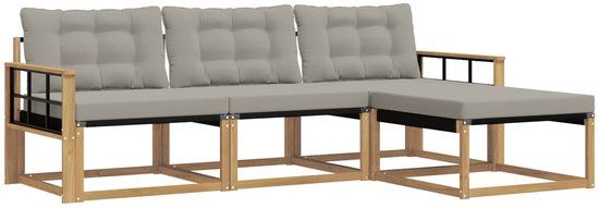 vidaXL Bank loungeset 4 zitplekken Wit en lichtgrijs Acacia hout