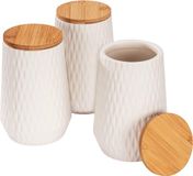 Wenko Voorraadpot Diamond, set van 3, keramiek/bamboe, wit/bruin