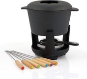 BBQ-Toro Gietijzeren fondueset voor 6 personen, 1 liter, 13-delig, zwart (Preseasoned)