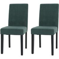 Littau Set van 2 eetkamerstoelen, keukenstoel hoge rugleuning, stof/textiel koord hout ~ groen, donkere poten