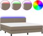 vidaXL Boxspring met matras en LED stof taupe 180x200 cm