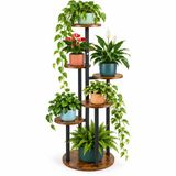 Merkloos Relaxdays Plantenstandaard binnen - 116 cm - 6 planken - zwart-bruin