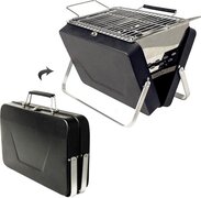 Mikamax Koffer BBQ - Houtskool BBQ - Mini Barbecue - Mat Zwart - Incl. Rooster - Grill Grootte 25 x 18 cm - Totaal Grootte 30 x 7,5 x 22,5 cm