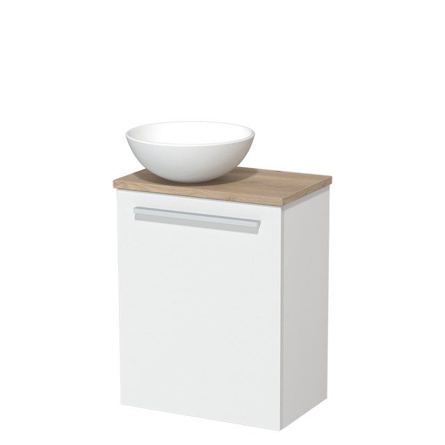 Maxaro Toiletmeubel met Waskom Keramiek Modulo Mat Wit Vlak 41 cm Lichtbruin Eiken Blad