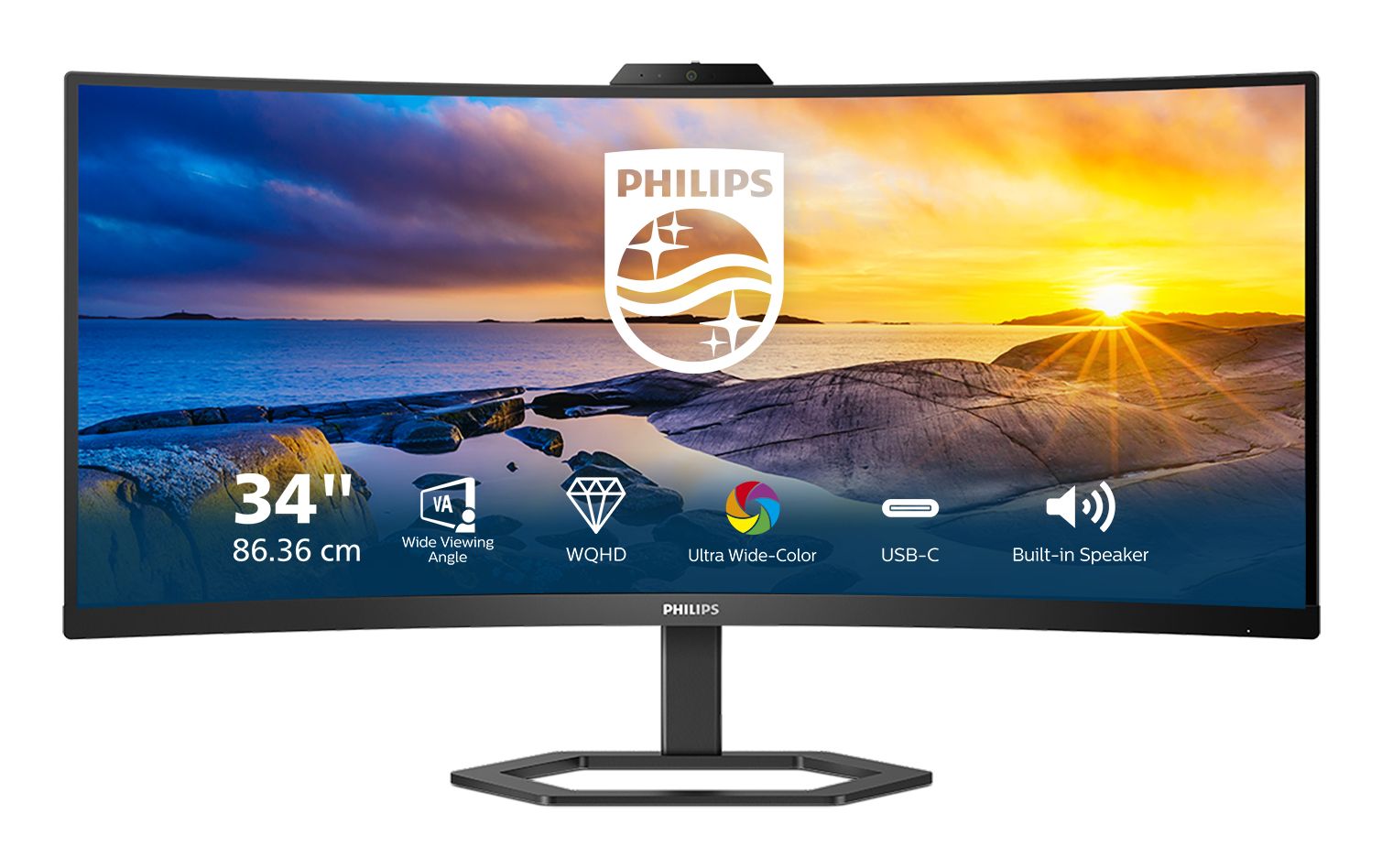 Philips 34E1C5600HE - 34" 4K Ultra HD Curved Monitor - Webcam - USB-C