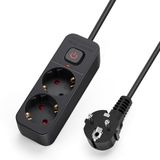 Aigostar 2-weg stekkerdoos met randaarde en 5 meter kabel - Zwart