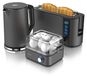 Arendo ontbijtset, 3-delig, roestvrijstalen waterkoker ELEGANT, 1,5 liter, 2200W, broodrooster met lange sleuven voor 2 boterhammen en eierkoker EIGHTCOOK voor maximaal 8 eieren, kleur: cool grijs