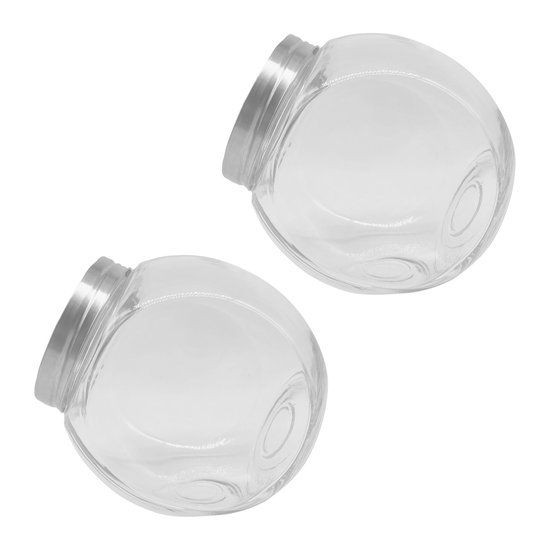 Merkloos Relaxdays Snoeppotten - Glas - 2 L - 2 Stuks - Transparant - Met Zilveren Deksel
