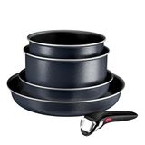 Tefal Ingenio Enjoy 4-delige set, aluminium | 2 pannen 22/28 cm + 2 steelpannen 18/20 cm + afneembare handgreep, geschikt voor inductie en oven, titanium coating, licht