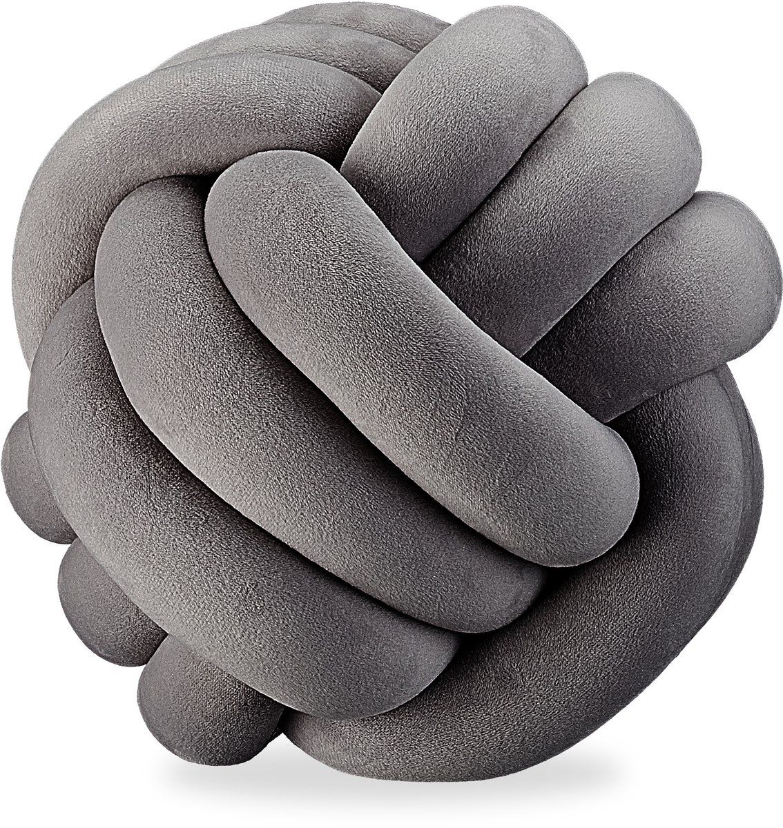 Relaxdays Nœud Sofakussen, gedraaid, Scandinavisch, Elleboogkussen, Ø 25 cm, donkergrijs, polyester, schuim, 1 stuk