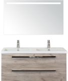 BES LED Seville Badmeubelset 120 cm - 2 Laden Craft Oak - Wastafel Djazz Dubbel met Sence Spiegel