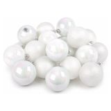Merkloos / Sans marque Kerstballen - 14x st - parelmoer wit - 8 cm - kunststof - kerstversiering