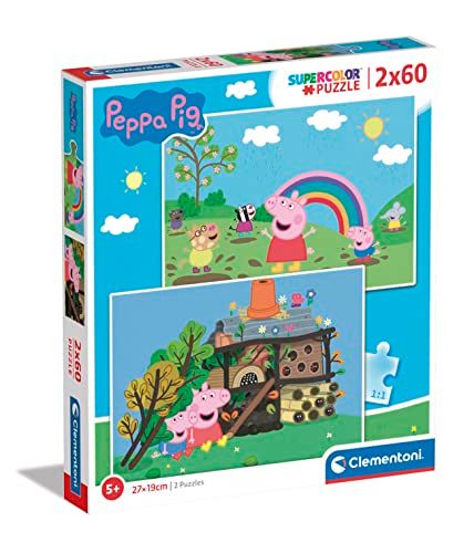 Clementoni - Peppa Pig Supercolor Pig-2X60 (incl. 2 60 stuks) kinderen 5 jaar oud, puzzel cartoons-Made in Italy, meerkleurig, 21622