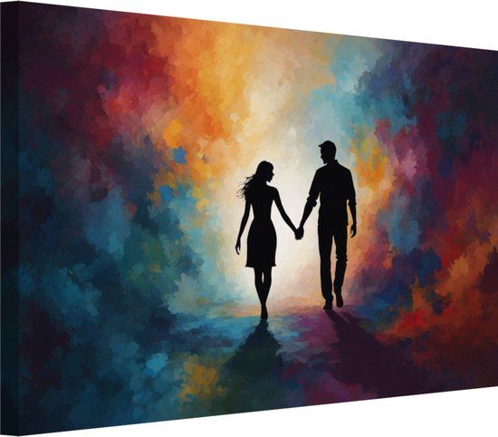 Merkloos / Sans marque Kleurrijk schilderij man en vrouw - 60x40 cm